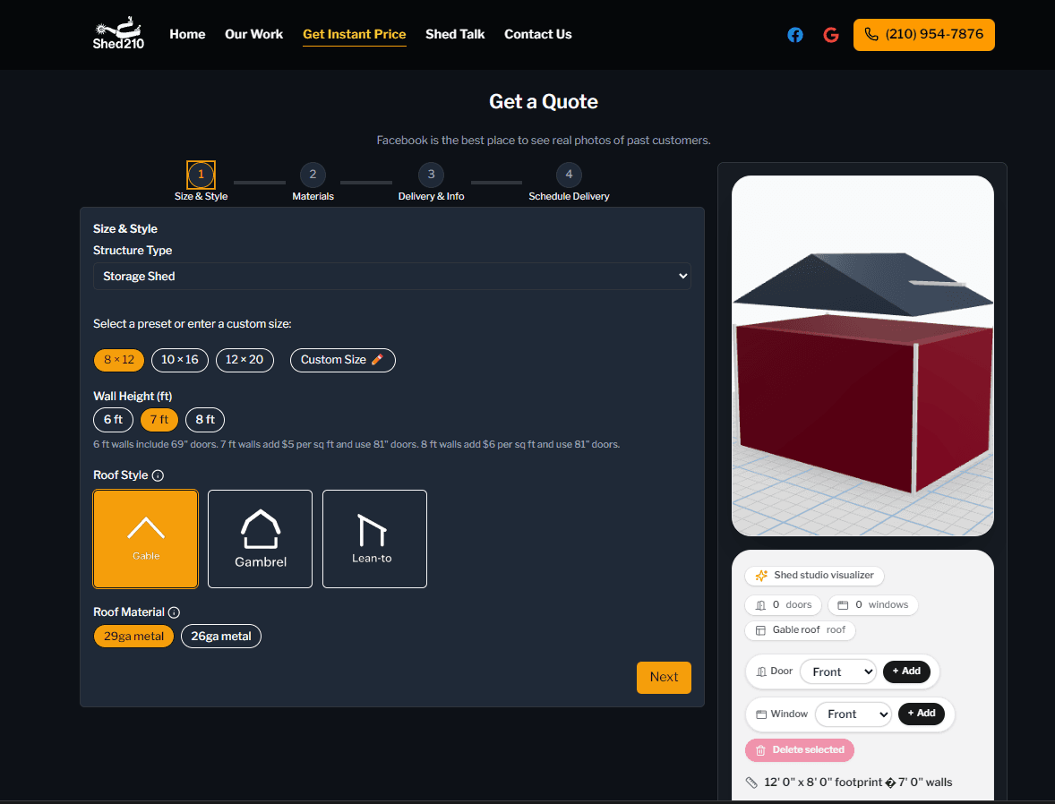 Shed210 3D configurator screenshot