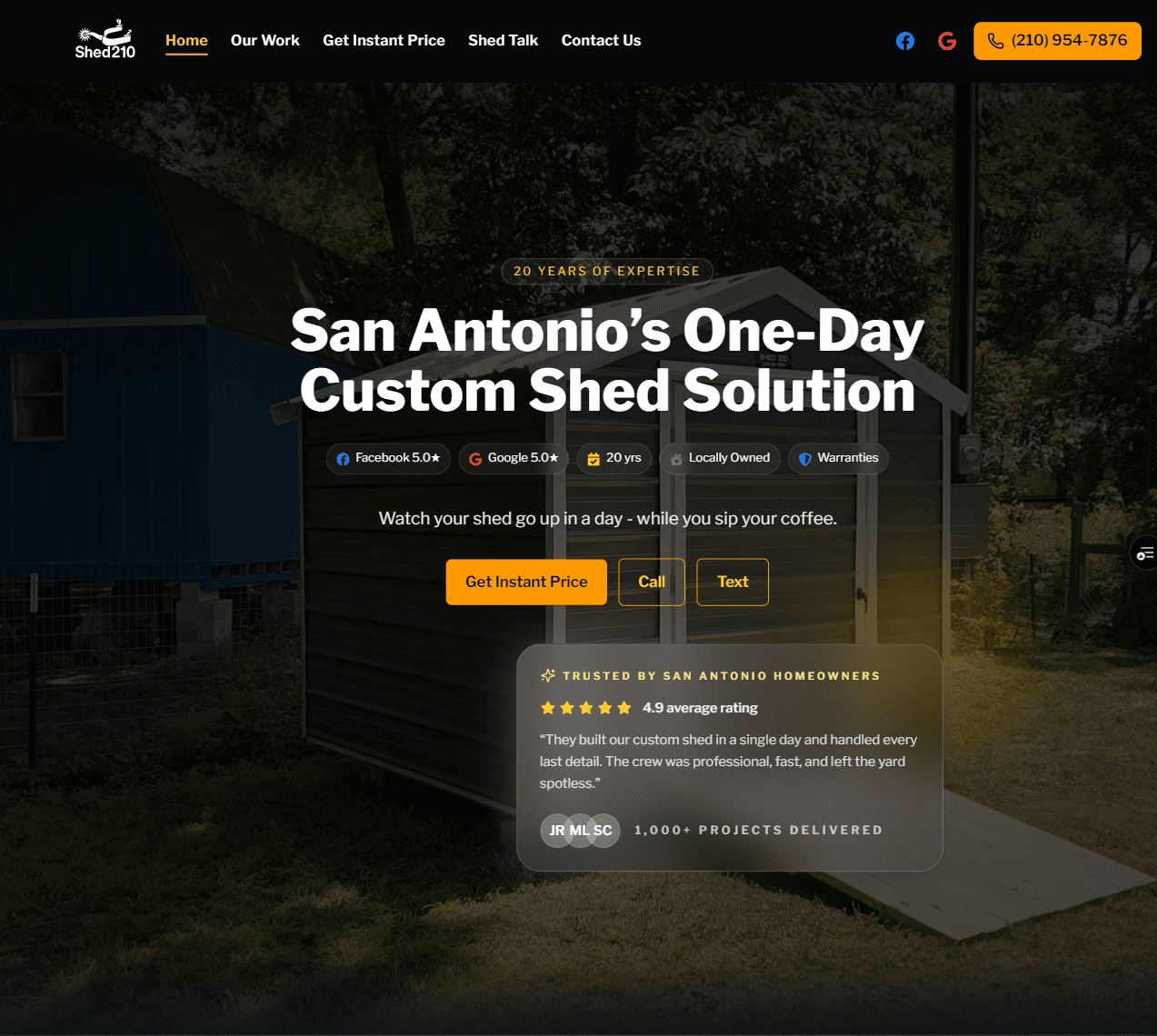 Shed210 homepage hero preview