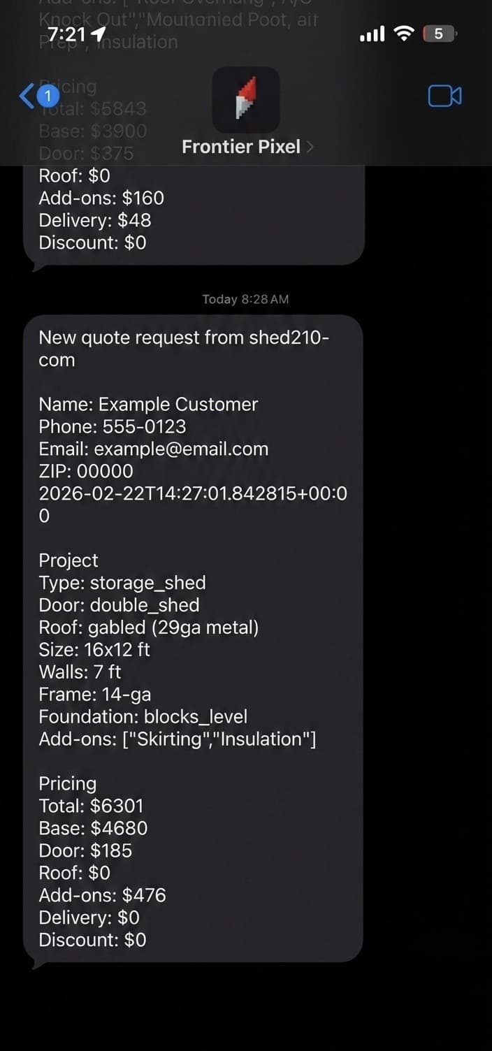 Twilio SMS lead screenshot
